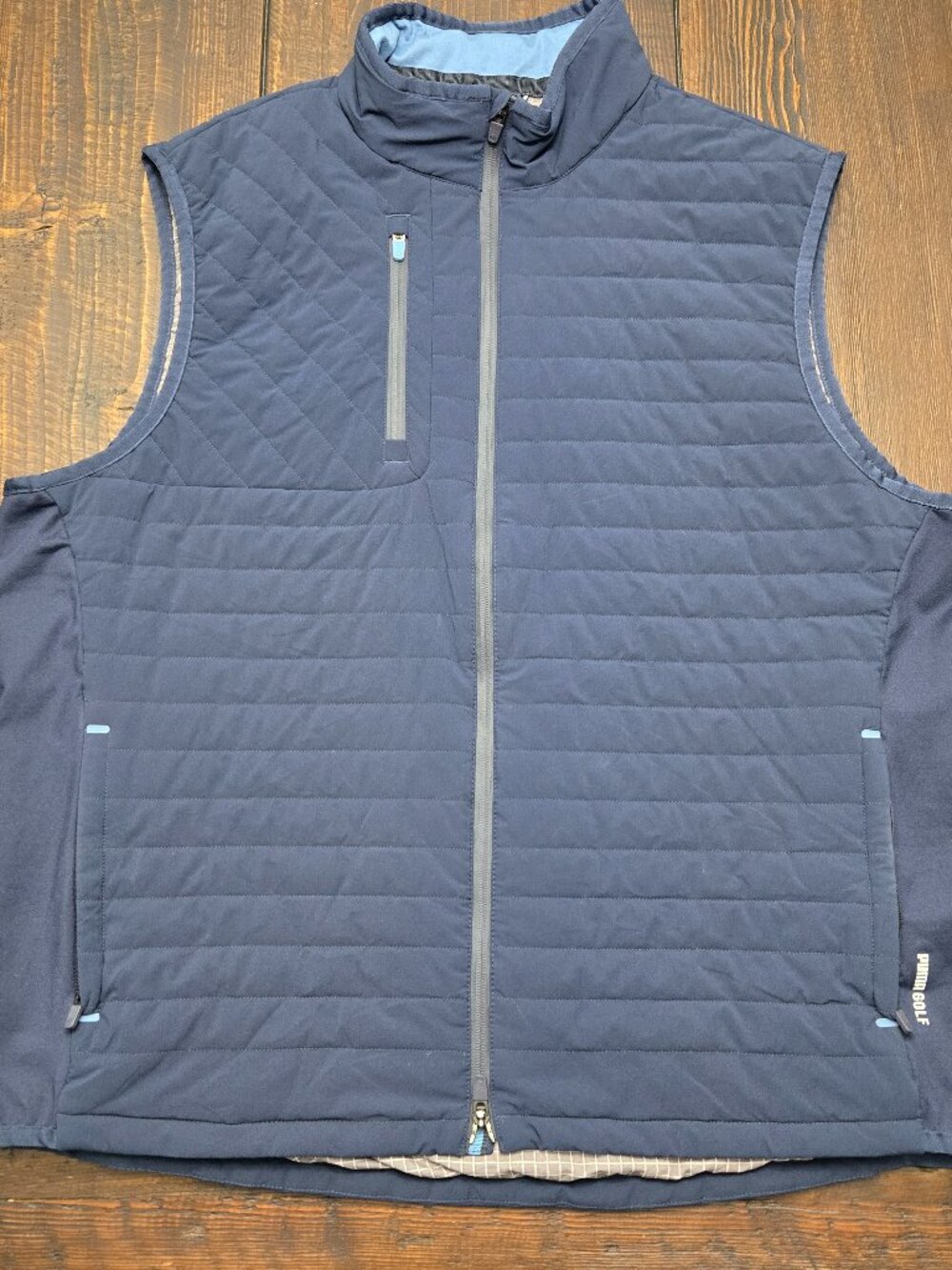 Puma Golf Men XL Scotia Quilted Vest Navy Blue Double Zip Lightweight Windproof